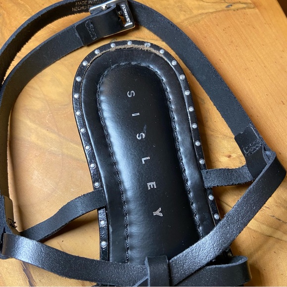 Sisley Flat Black Leather Sandals with Stud Detail - Picture 5 of 8